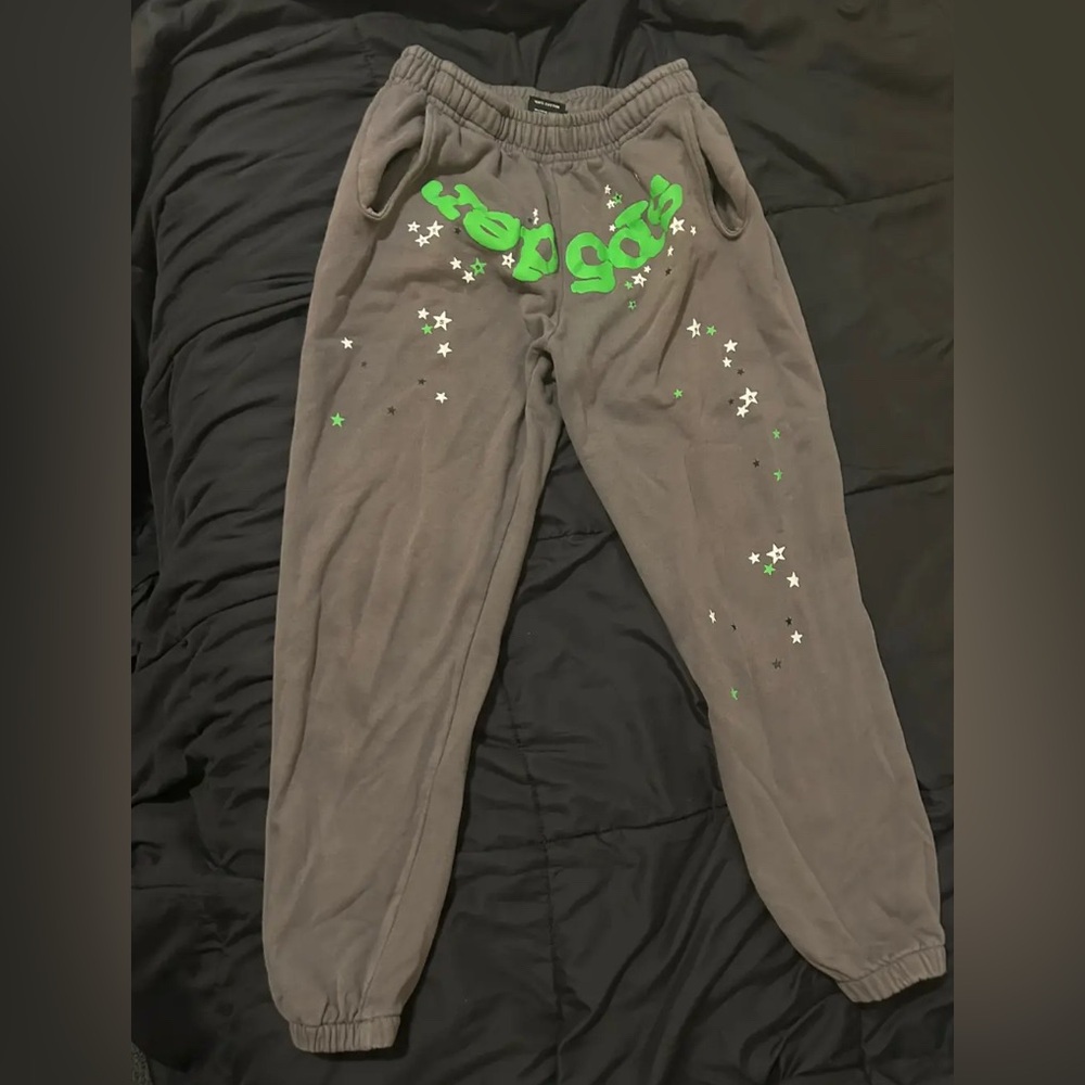 Gray Sweatpants with Green Accents